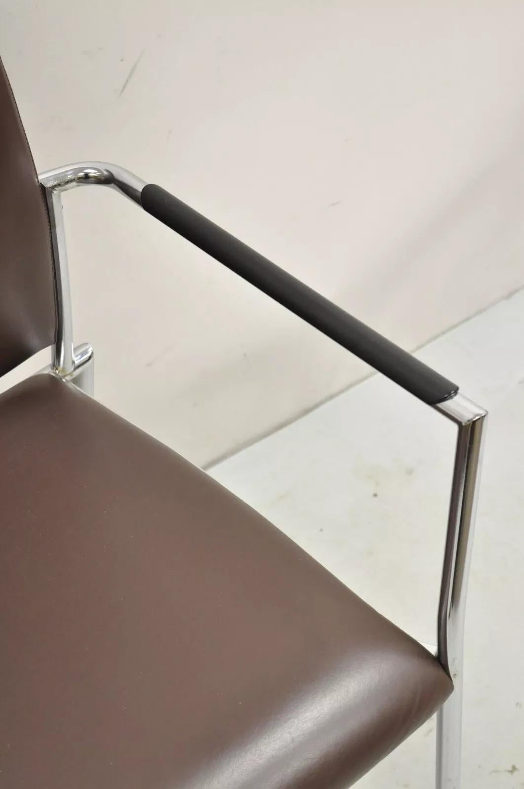 Steel Vintage Tayco Canada Chrome and Chocolate Brown Vinyl Arm Chairs - Set of 4 For Sale