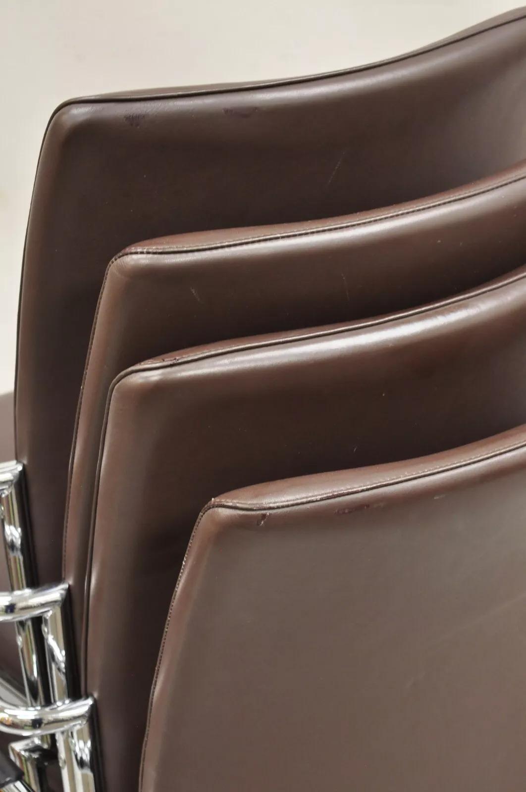 Vintage Tayco Canada Chrome and Chocolate Brown Vinyl Arm Chairs - Set of 4 For Sale 1