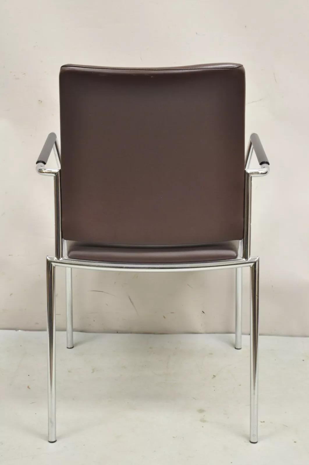 Vintage Tayco Canada Chrome and Chocolate Brown Vinyl Arm Chairs - Set of 4 For Sale 2