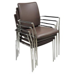 Vintage Tayco Canada Chrome and Chocolate Brown Vinyl Arm Chairs - Set of 4