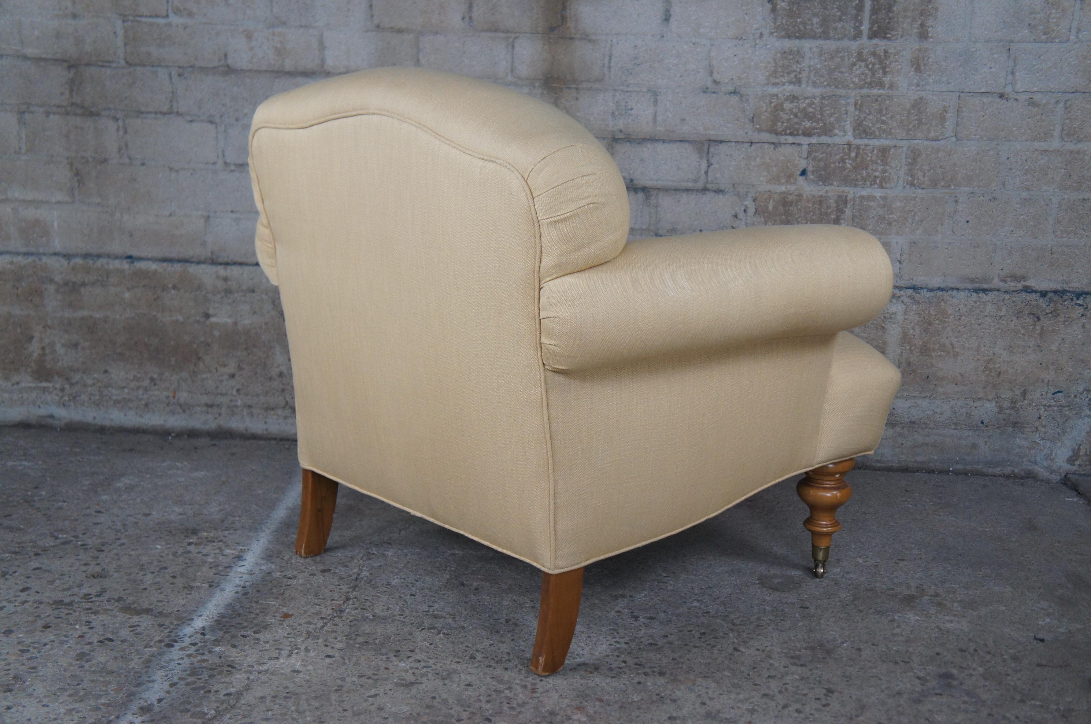 Upholstery Vintage Taylor King Beige Herringbone Rolled Arm Club Lounge Library Chair 40