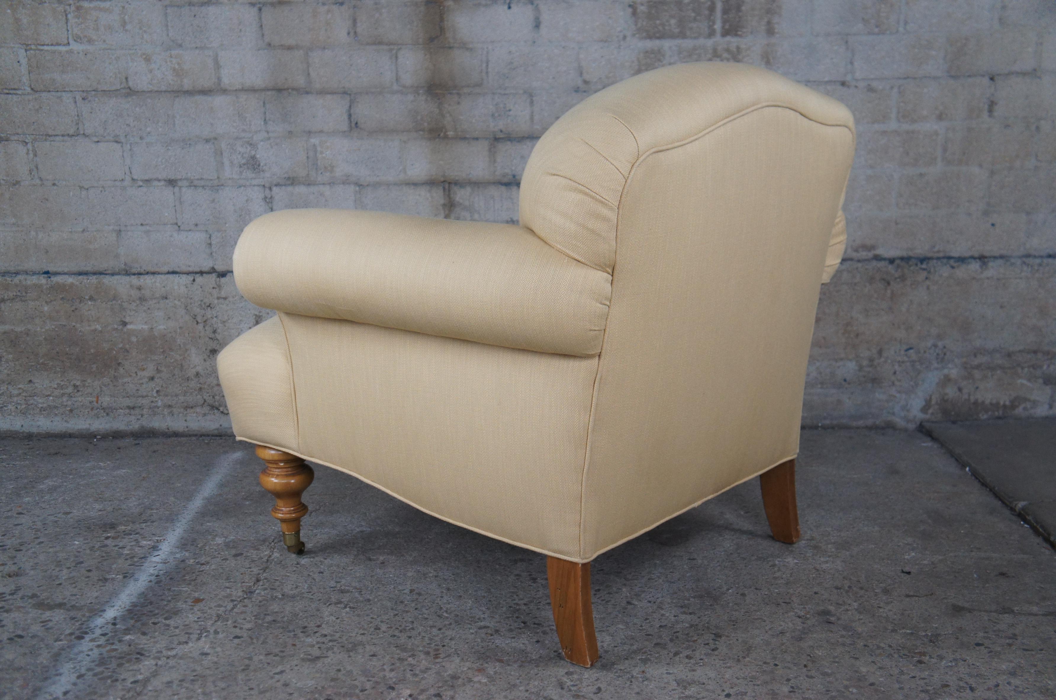Vintage Taylor King Beige Herringbone Rolled Arm Club Lounge Library Chair 40