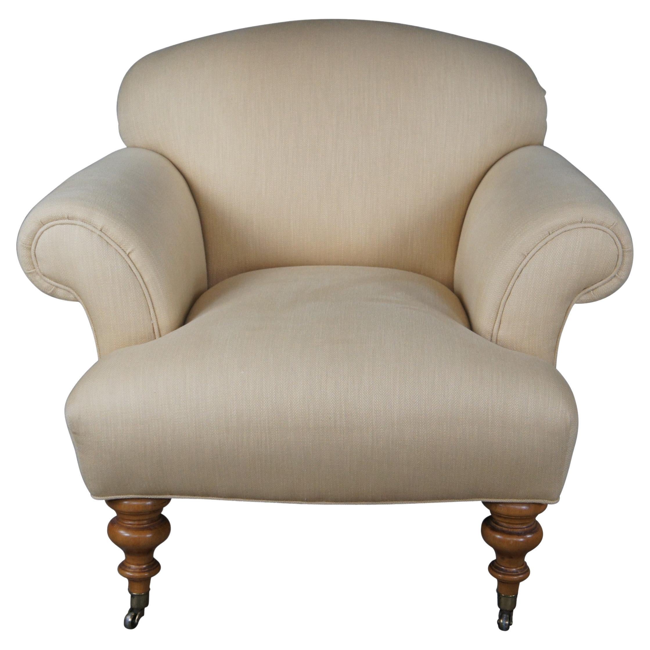 Taylor King Club Loungesessel mit gerolltem Arm in Beige mit Fischgrätenmuster, 40"