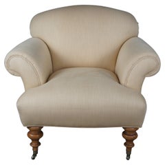 Vintage Taylor King Beige Herringbone Rolled Arm Club Lounge Library Chair 40" (Chaise de bibliothèque)