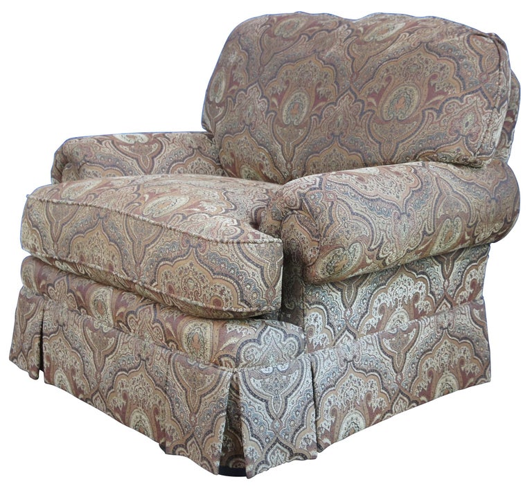 Modern Vintage Taylor King Traditional Oversized Paisley Rolled Arm Library Club Chair For Sale