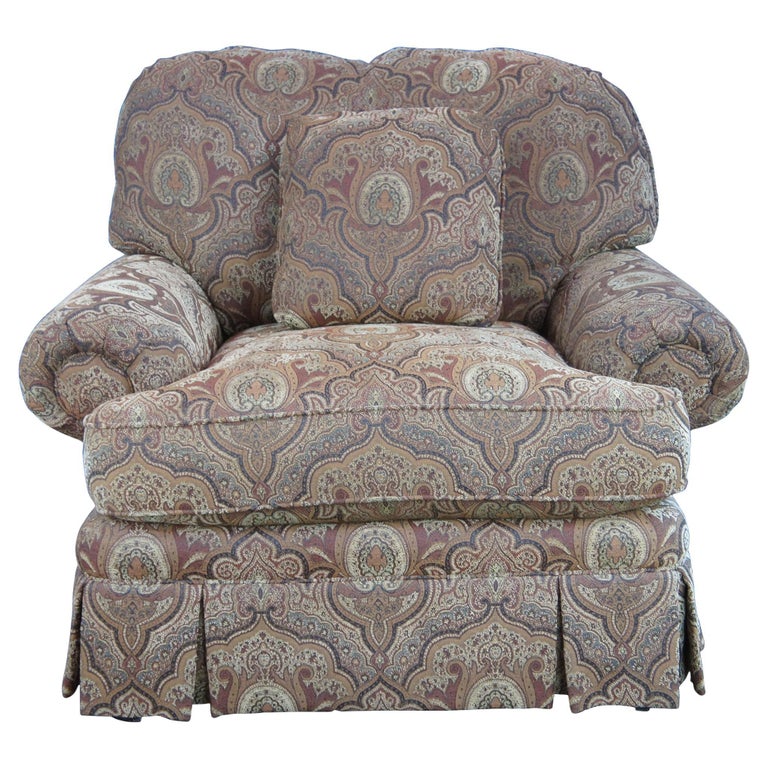 Vintage Taylor King Traditional Oversized Paisley Rolled Arm Library Club Chair For Sale