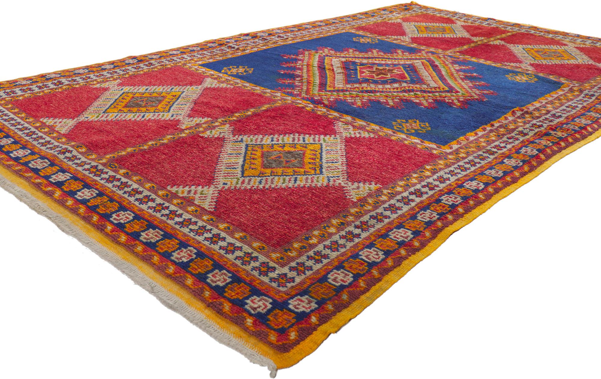 5 x 8 Vintage Berber Moroccan Rug 78095
Emanating nomadic charm with incredible detail and texture, this hand knotted woo vintage Berber Moroccan rug is a captivating vision of woven beauty. The striking tribal design and lively colorway woven into