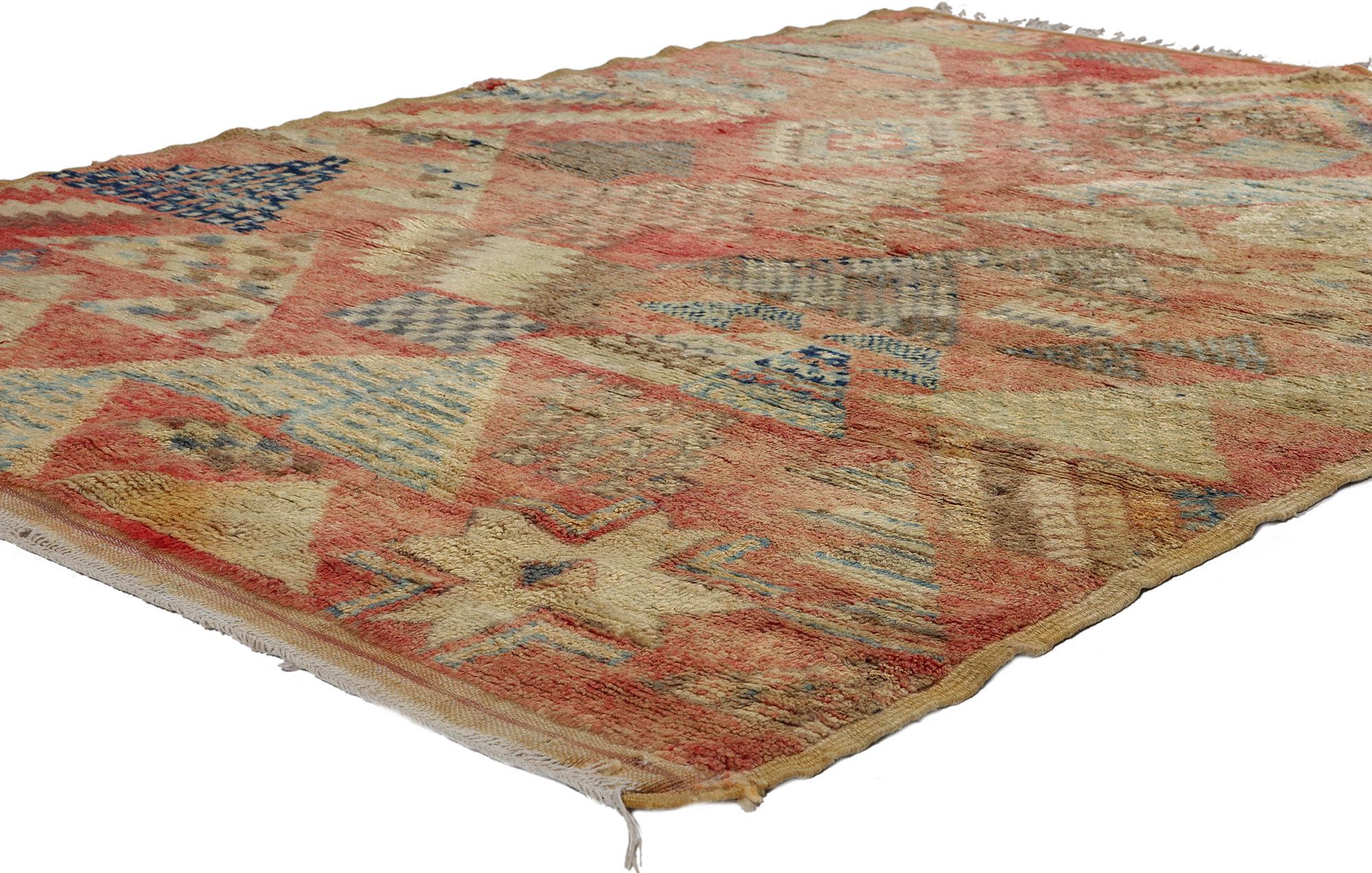 21720 Vintage Red Taznakht Moroccan Rug, 04'08 x 06'06. Taznakht Moroccan rugs are exquisite handwoven creations that trace their origins to the Taznakht region nestled in the High Atlas Mountains of Morocco. Crafted with care by skilled Berber