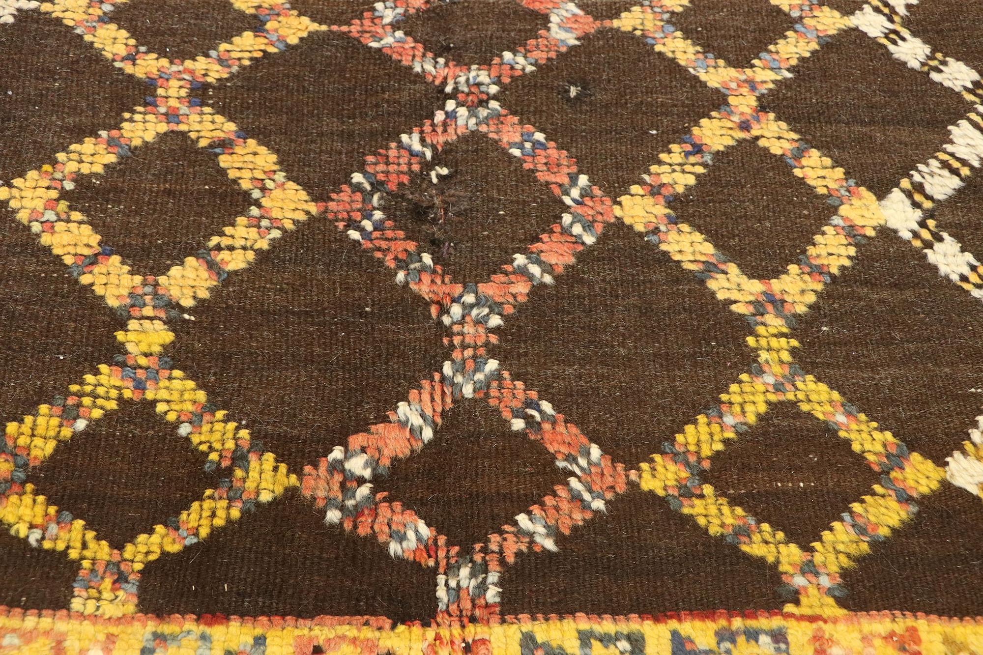 Wool Vintage Taznakht Moroccan Rug, Midcentury Boho Meets Tribal Enchantment For Sale