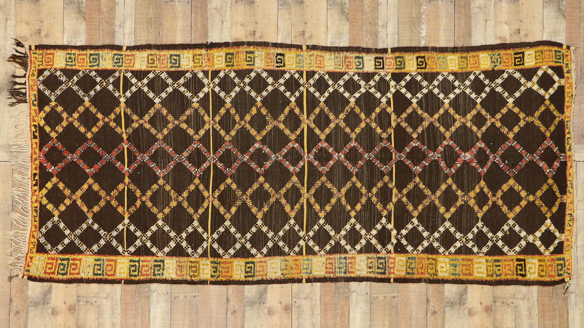 Vintage Taznakht Moroccan Rug, Midcentury Boho Meets Tribal Enchantment For Sale 1