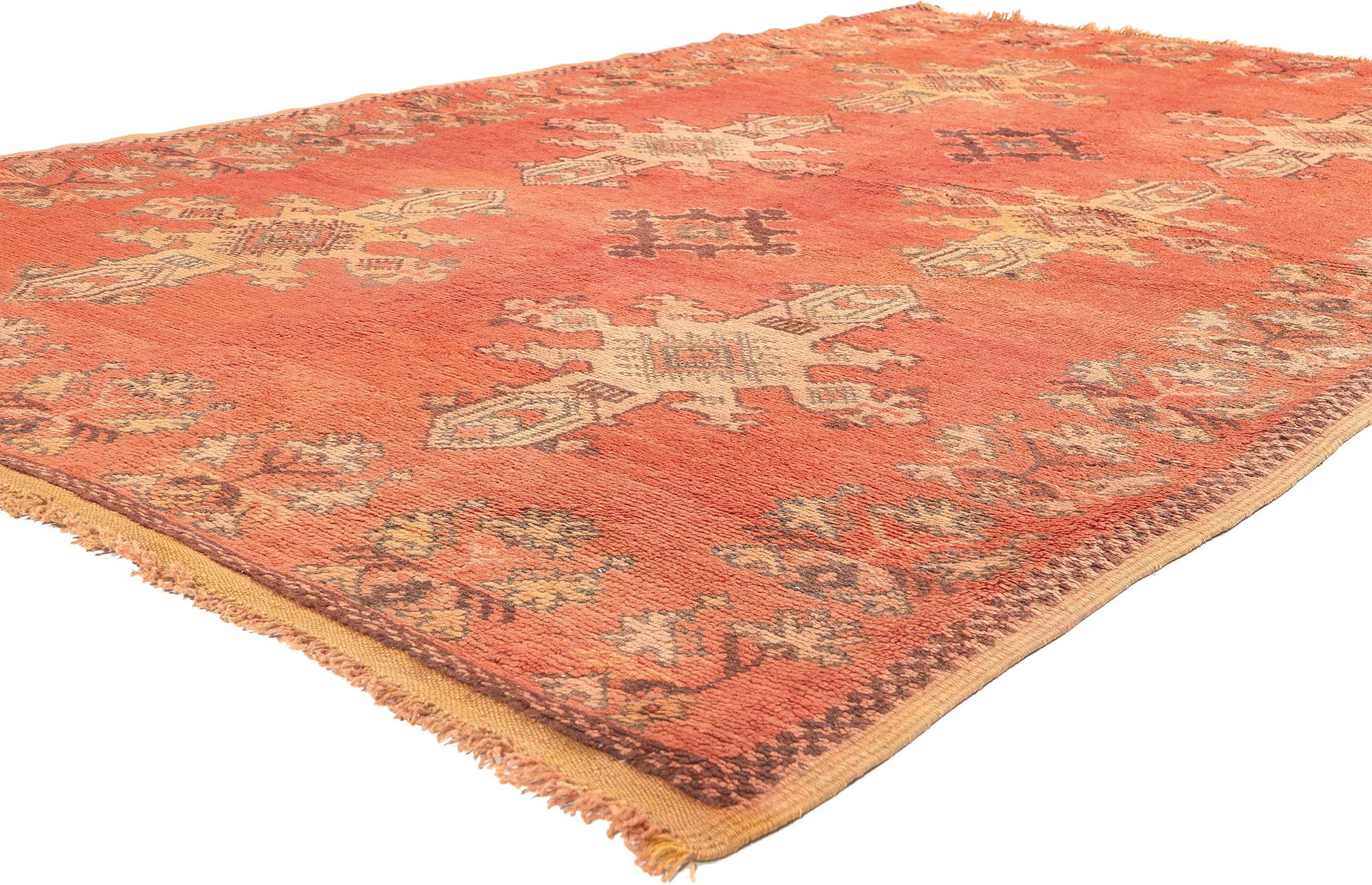 20231 Vintage Taznakht Moroccan Rug, 05'09 x 09'01.
Immerse yourself in the rich heritage of the Taznakht Tribe, skillfully crafting this hand-knotted wool vintage Berber Moroccan rug in the High Atlas Mountains of southern Morocco. This captivating