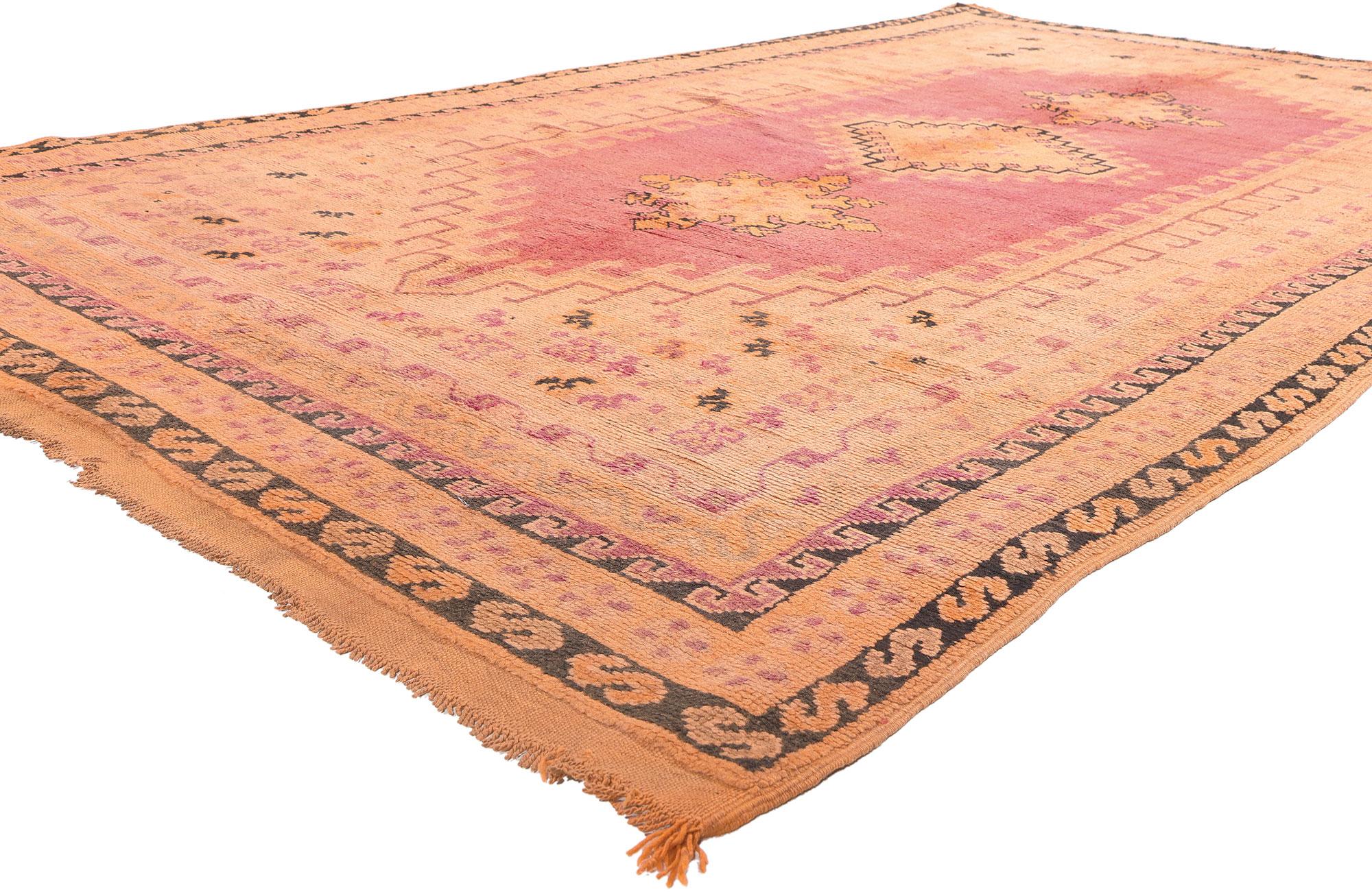 20186 Vintage Moroccan Rug, 06’03 x 11’05. 

Skillfully crafted by the Taznakht Tribe in the High Atlas Mountains of southern Morocco, this hand-knotted wool vintage Berber Moroccan rug is a captivating embodiment of woven beauty. Rooted in the rich