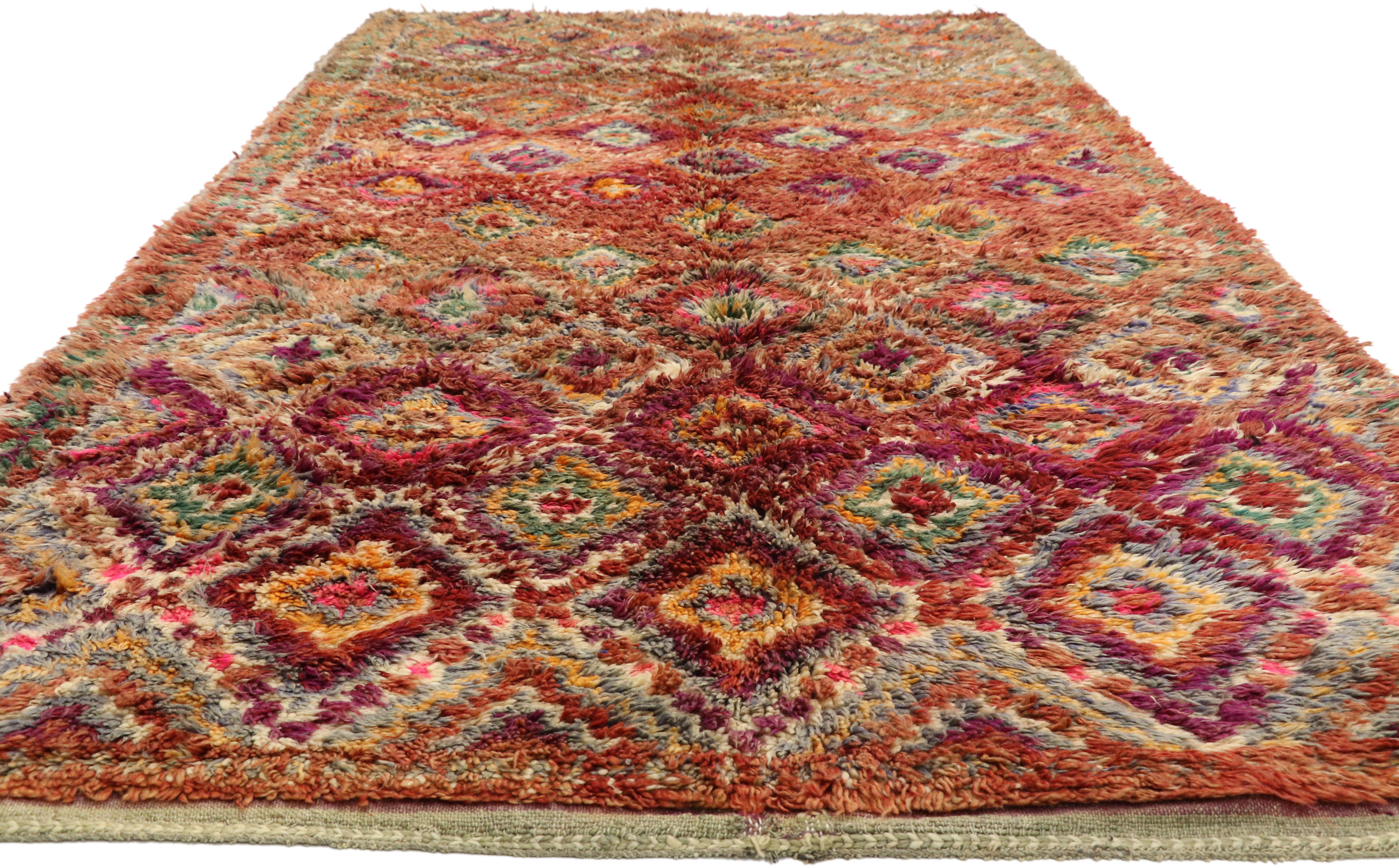 Tribal Vintage Taznakht Moroccan Rug with Diamond Pattern and Mid-Century Modern Style For Sale
