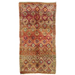 Used Taznakht Moroccan Rug with Diamond Pattern and Mid-Century Modern Style