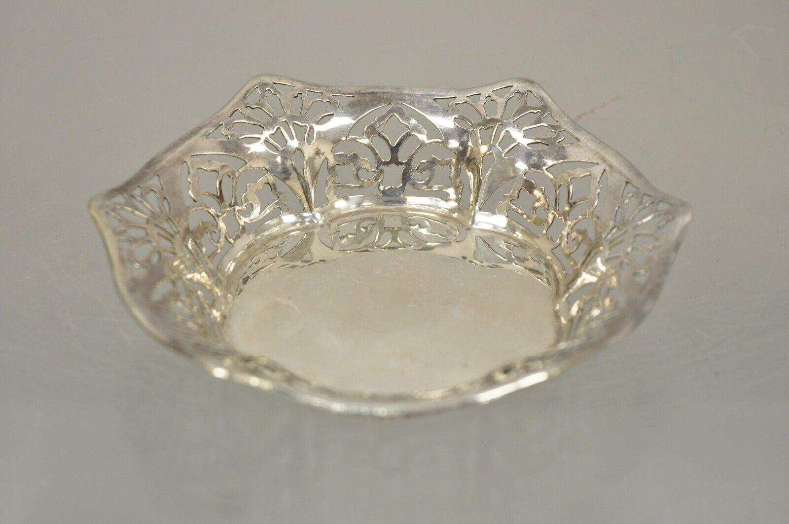 Vintage TBB England Silver Plate Epns Small Floral Pierced Trinket Dish Bowl For Sale 1
