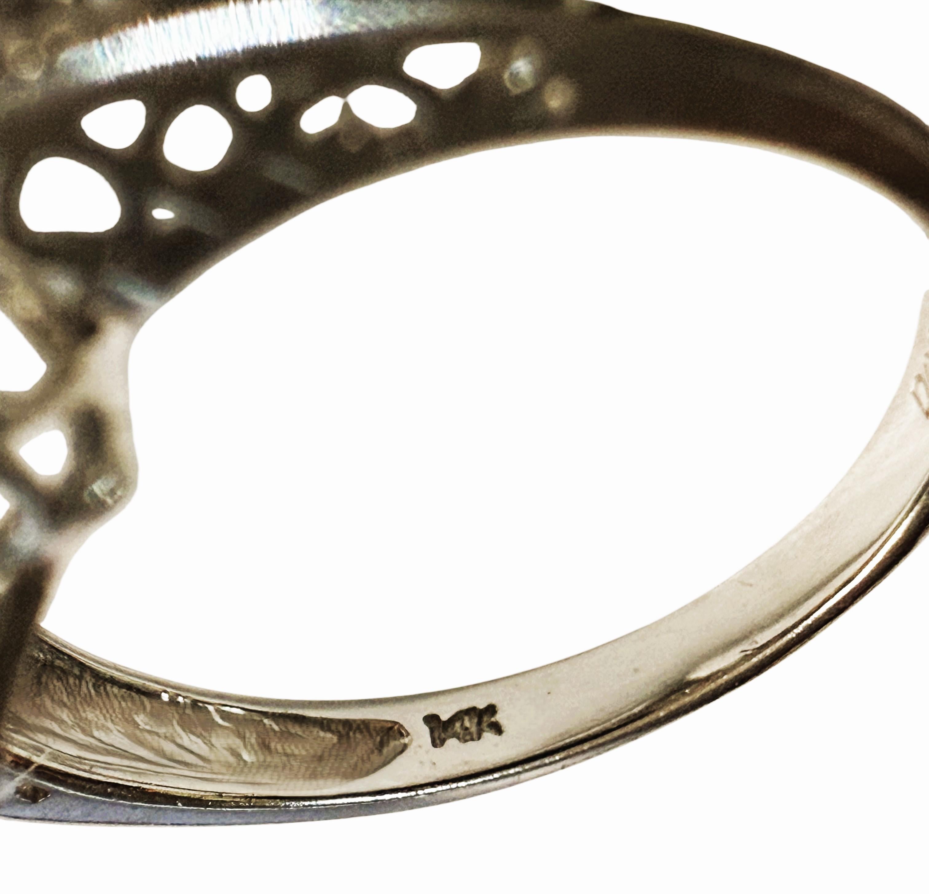 Art Deco Vintage T&C 1.74 Carat 14K White Gold Aquamarine & Diamond Filigree Ring For Sale