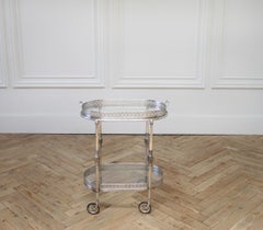 Vintage Tea Cart Bar Cart Serving Tray in Silver Finish