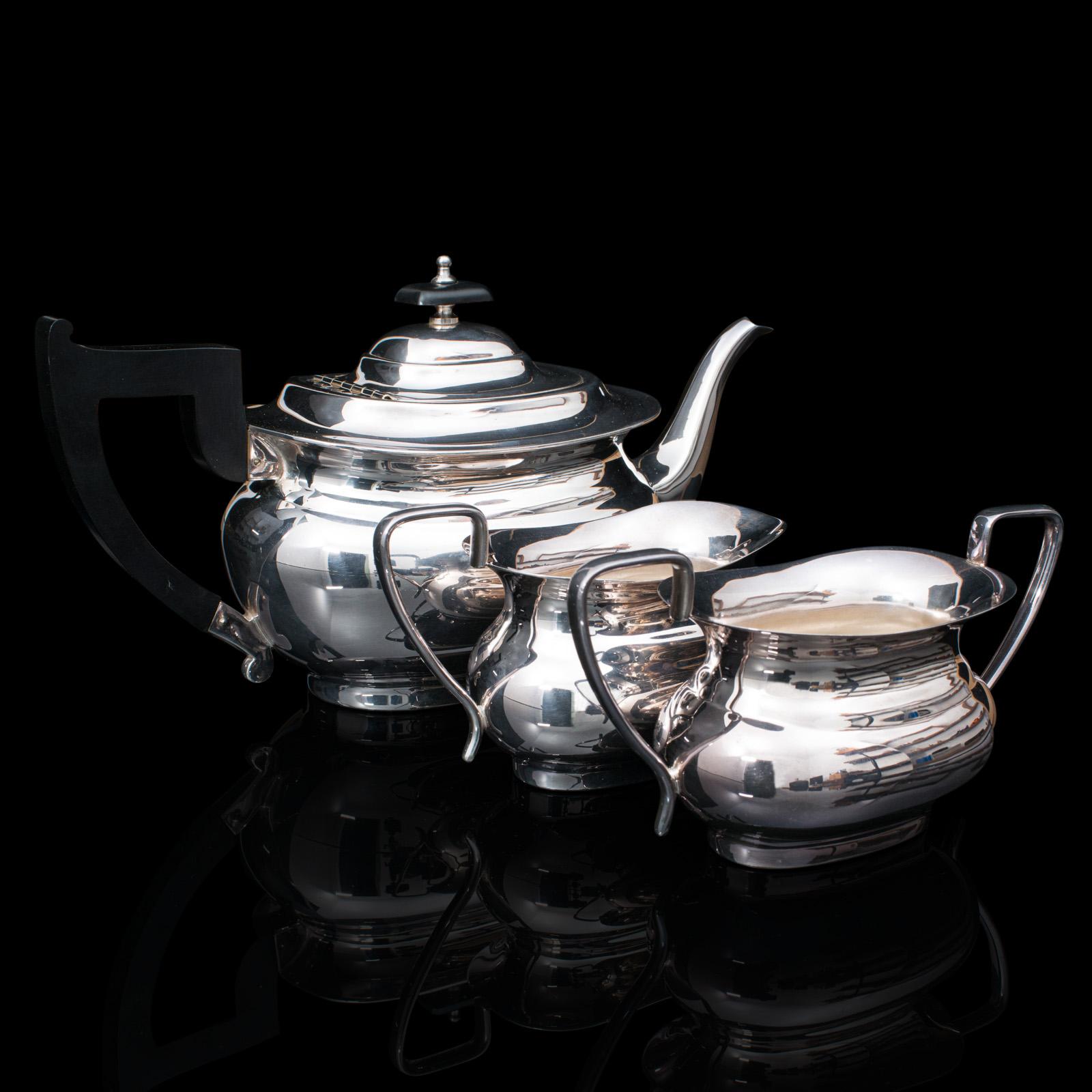 Vintage Tea Set, English, Silver Plate, Teapot, Dish, Pouring Jug, Art Deco For Sale 3