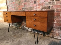 Vintage teak 1960 llarge Desk on solid metal hairpin metal legs