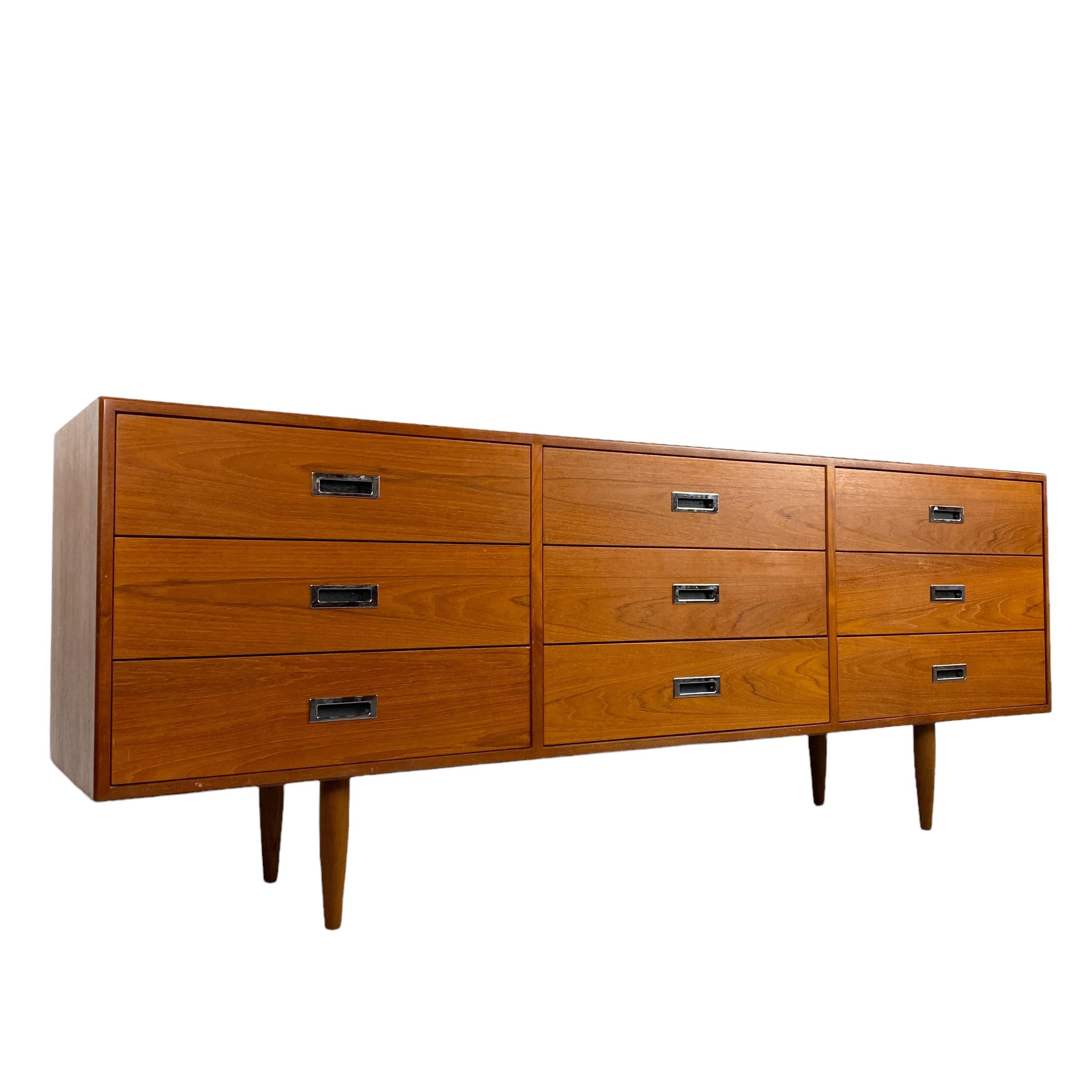 Mid-Century Modern Vintage Teak 9-Drawer Dresser