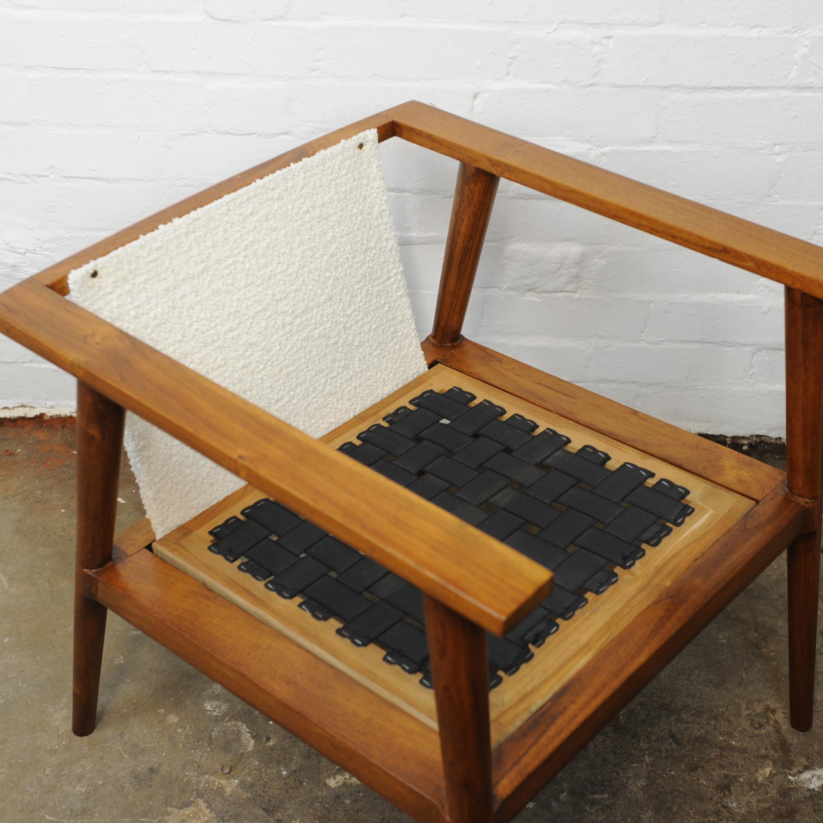 Vintage Teak and Boucle Angular Armchair, 1960s In Good Condition For Sale In Chesham, GB