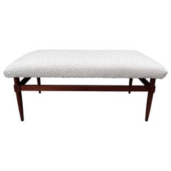 Vintage Teak and Boucle Bench