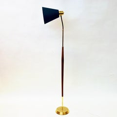 Vintage Teak and Brass Floorlamp with Green Shade by Borèns, Borås -Sweden 1950s