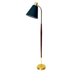 Vintage Teak and Brass Floorlamp with Green Shade by Borèns, Borås -Sweden 1950s