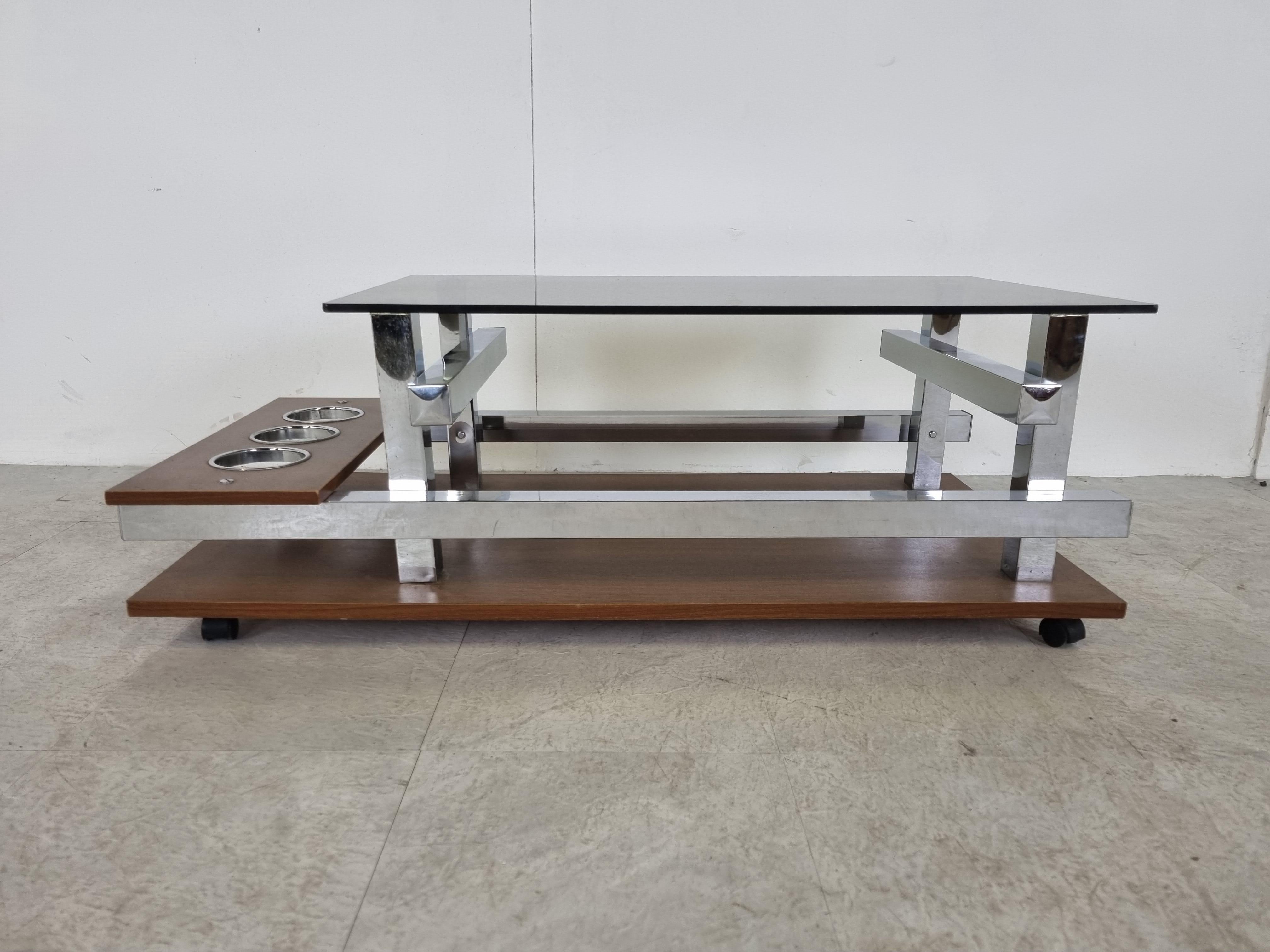 Vintage Teak and Chrome Bar Coffee Table, 1960s In Good Condition For Sale In HEVERLEE, BE