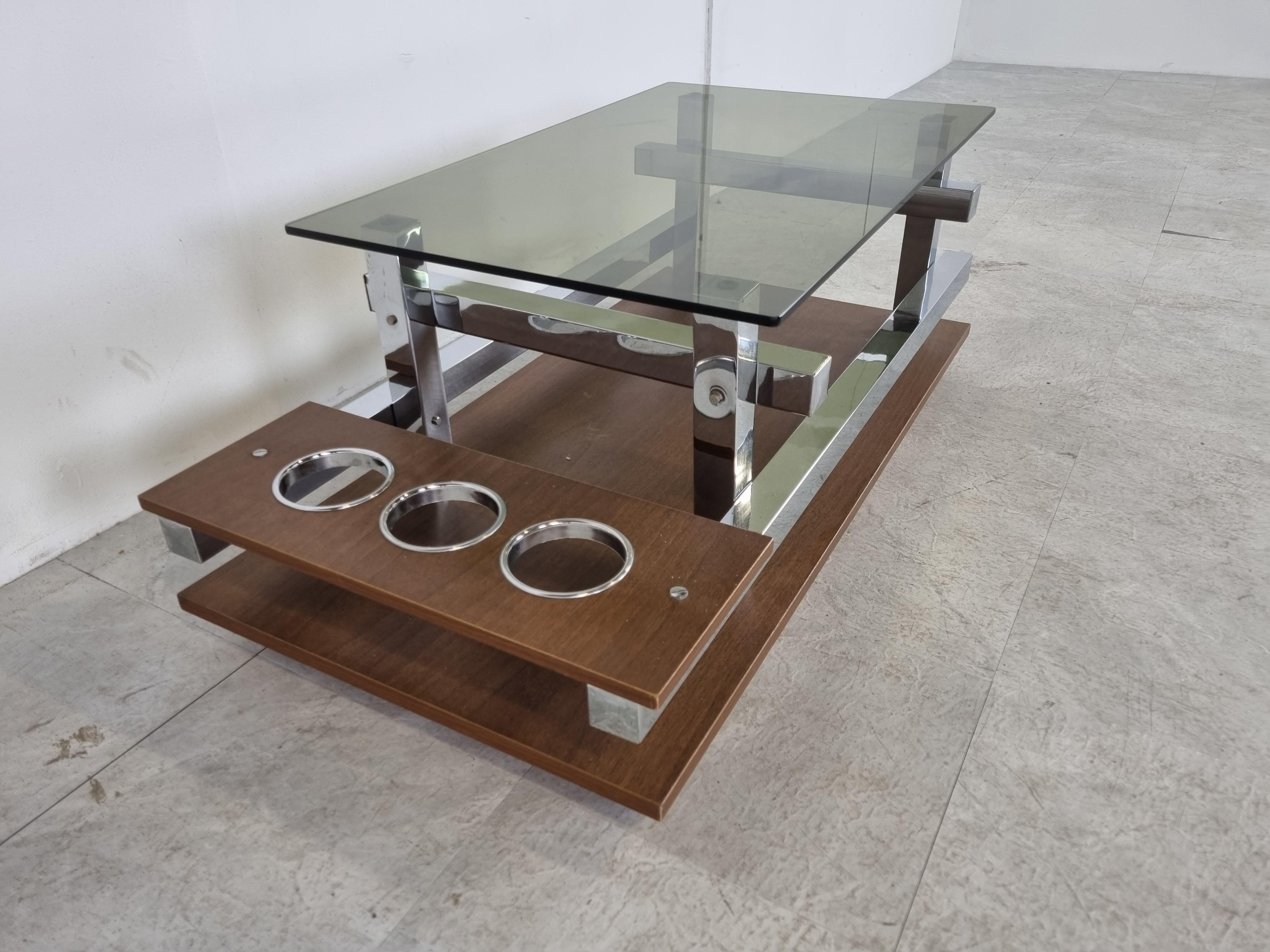 Vintage Teak and Chrome Bar Coffee Table, 1960s For Sale 1