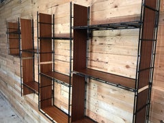 Vintage Teak and Metal Multistrux Iron Modular Shelving Unit or Library Shelves
