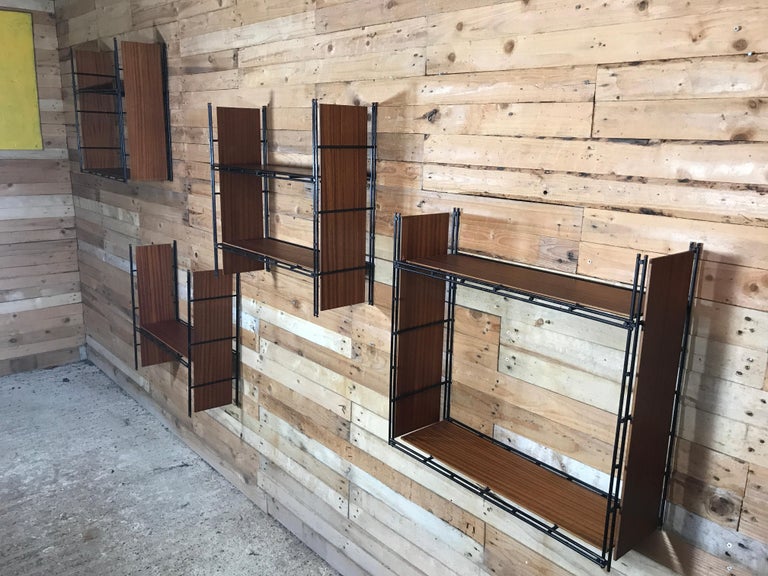 Vintage Teak and Metal Multistrux Iron Modular Shelving Unit or Library ...
