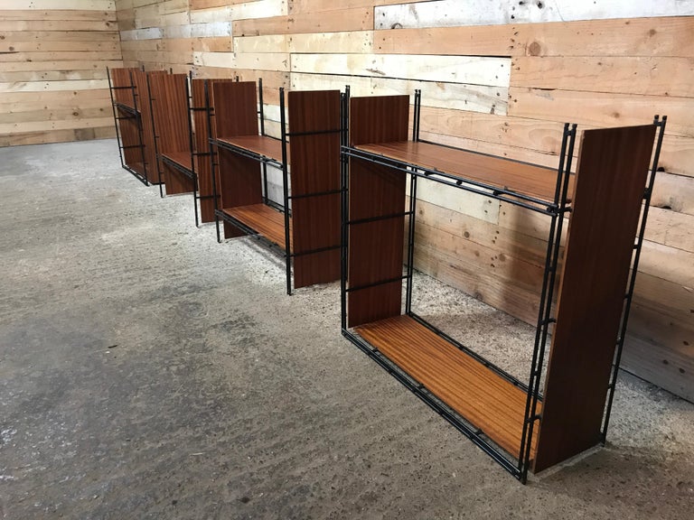 Vintage Teak and Metal Multistrux Iron Modular Shelving Unit or Library