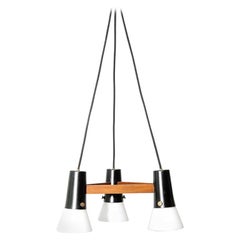 Vintage Teak and Milk Glass Chandelier