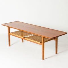 Vintage Teak and Rattan Coffee Table, Hans J. Wegner, Denmark, 1960s