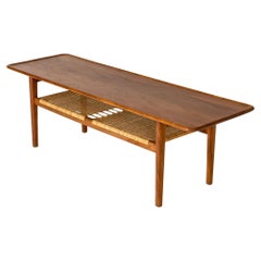 Vintage Teak and Rattan Coffee Table, Hans J. Wegner, Denmark, 1960s