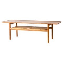 Vintage Teak and Rattan Coffee Table, Hans J. Wegner, Denmark, 1960s