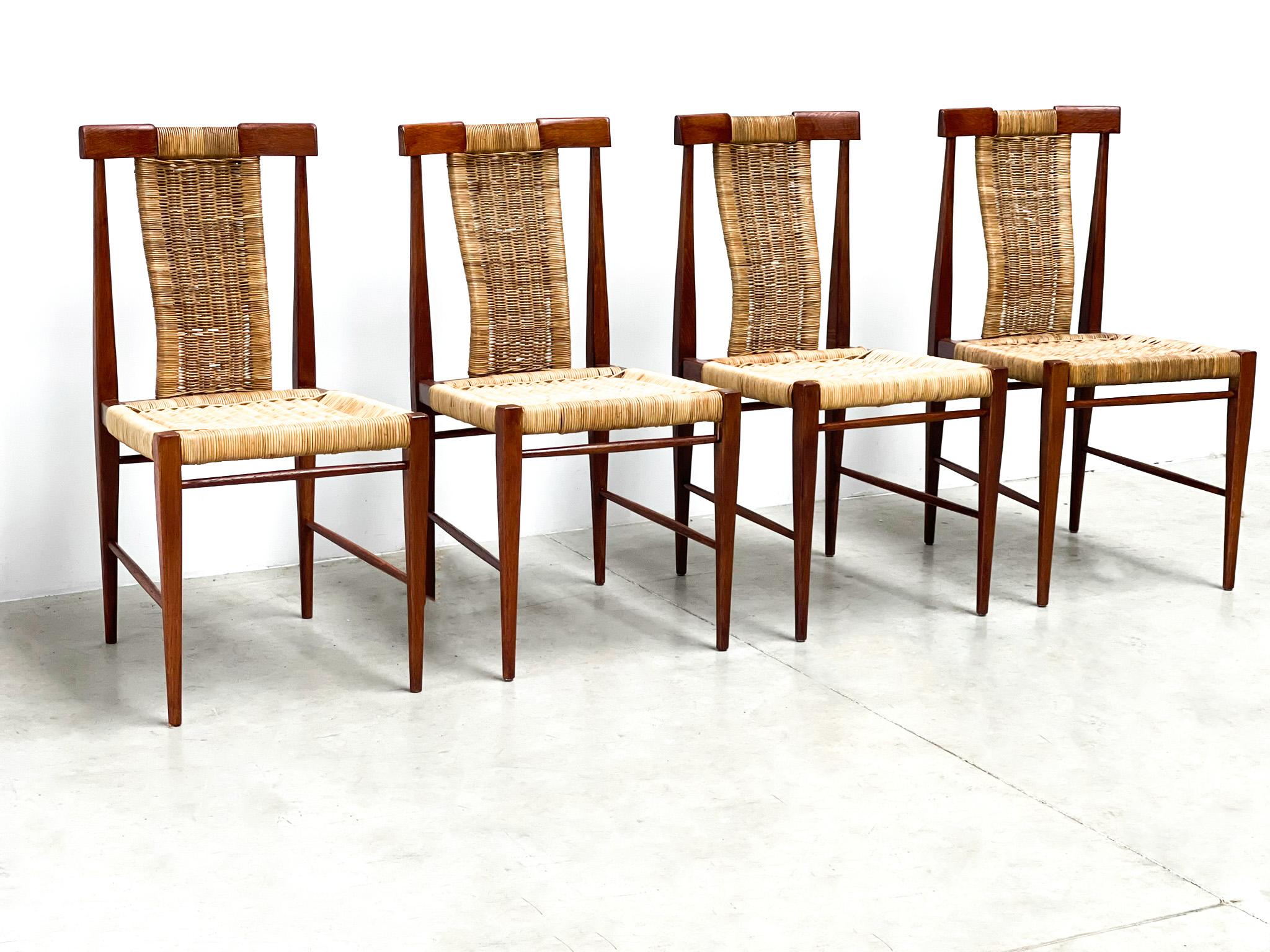 Mid-Century Modern Vintage Teak and Wicker Dining Chairs, 1960s For Sale
