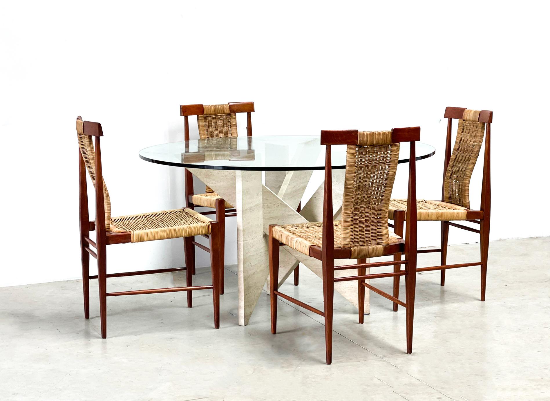 Vintage Teak and Wicker Dining Chairs, 1960s In Good Condition For Sale In HEVERLEE, BE