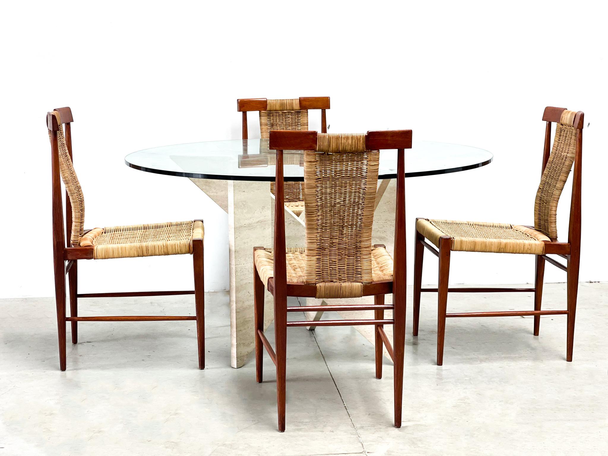 Mid-20th Century Vintage Teak and Wicker Dining Chairs, 1960s For Sale