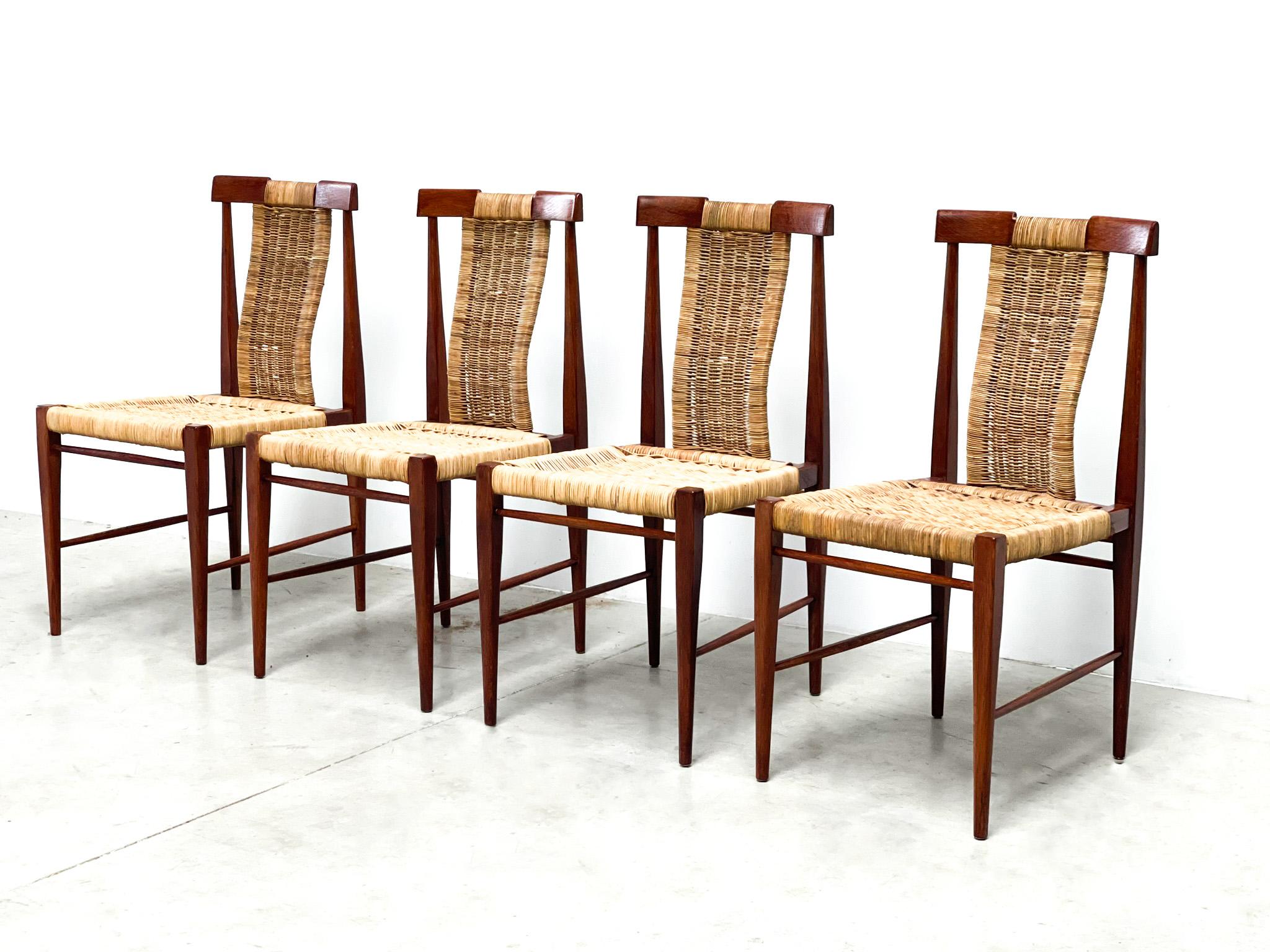 Vintage Teak and Wicker Dining Chairs, 1960s For Sale 1
