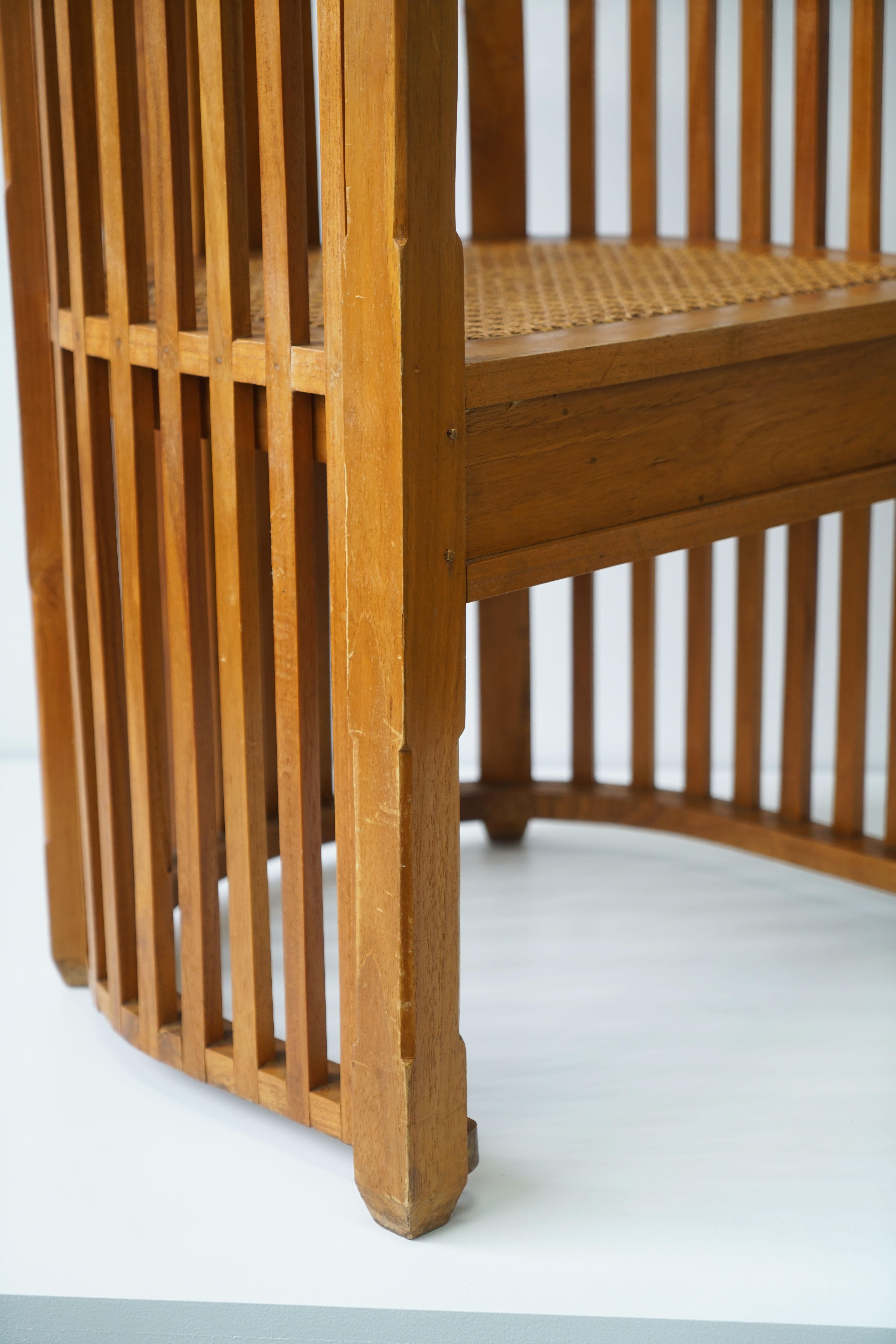 Vintage Teak Barrel Chair with Cane Seat, in the Manner of Josef Hoffmann 6