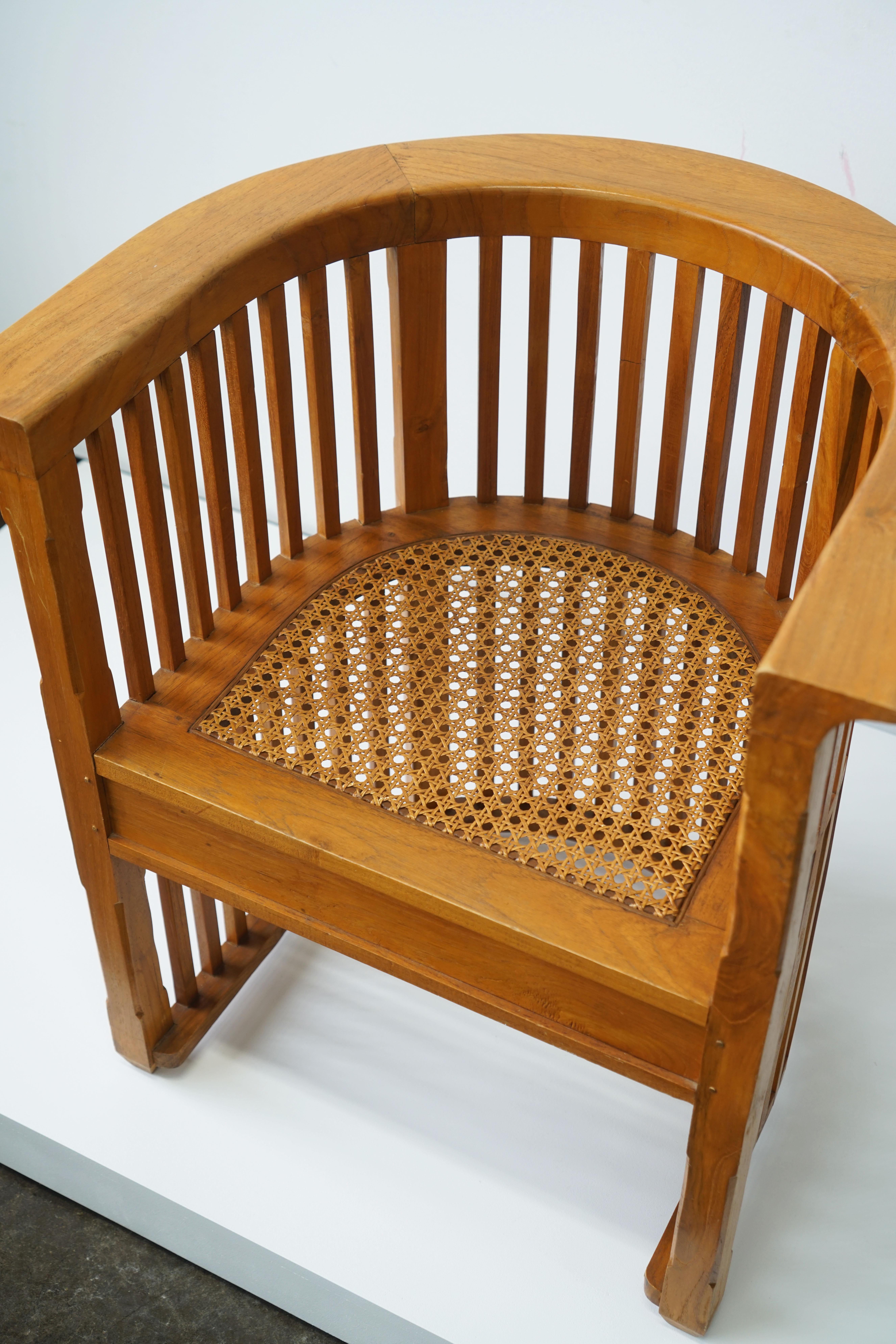 Vintage Teak Barrel Chair with Cane Seat, in the Manner of Josef Hoffmann In Good Condition In Chicago, IL
