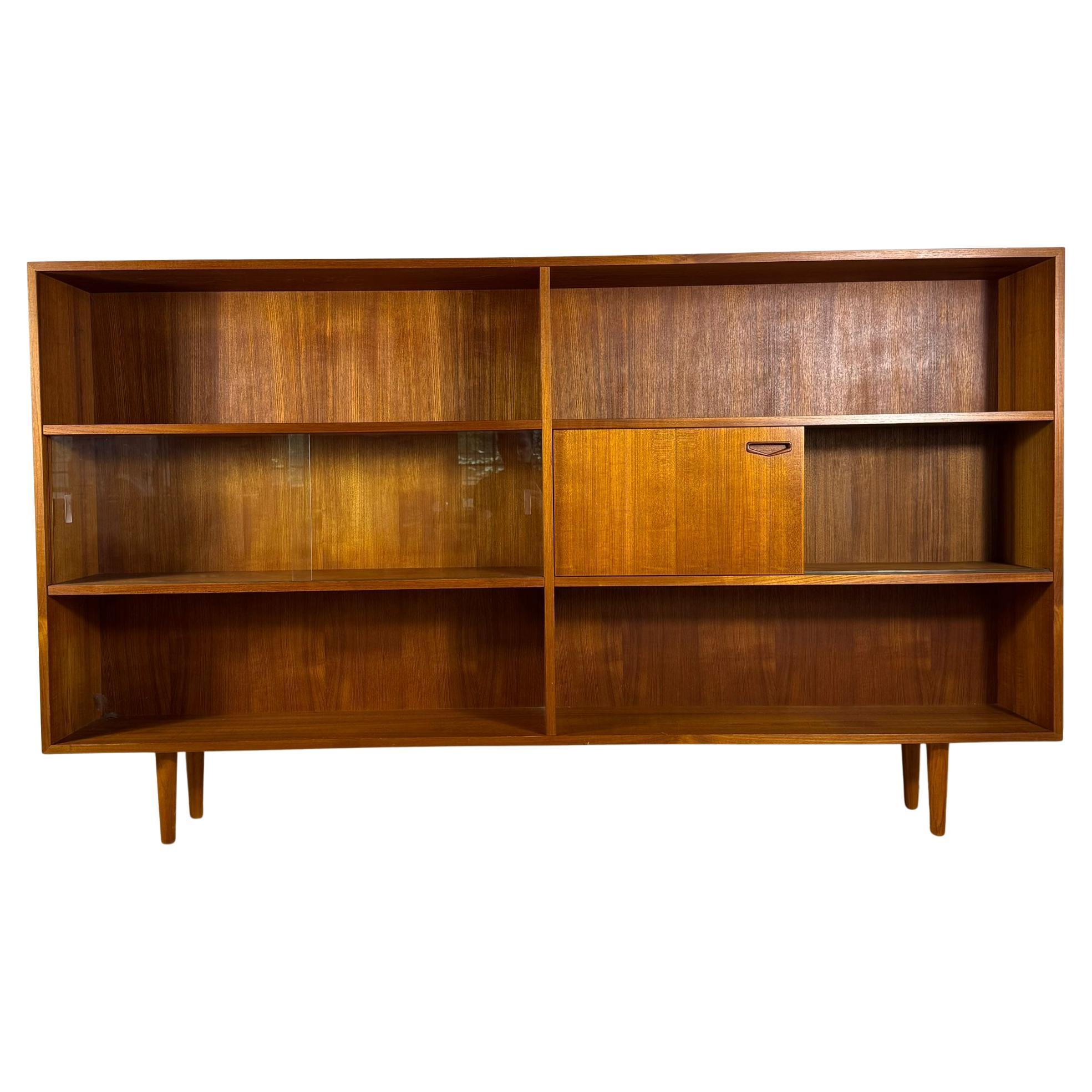 Vintage teak bookcase with glass doors, Denmark 1960s