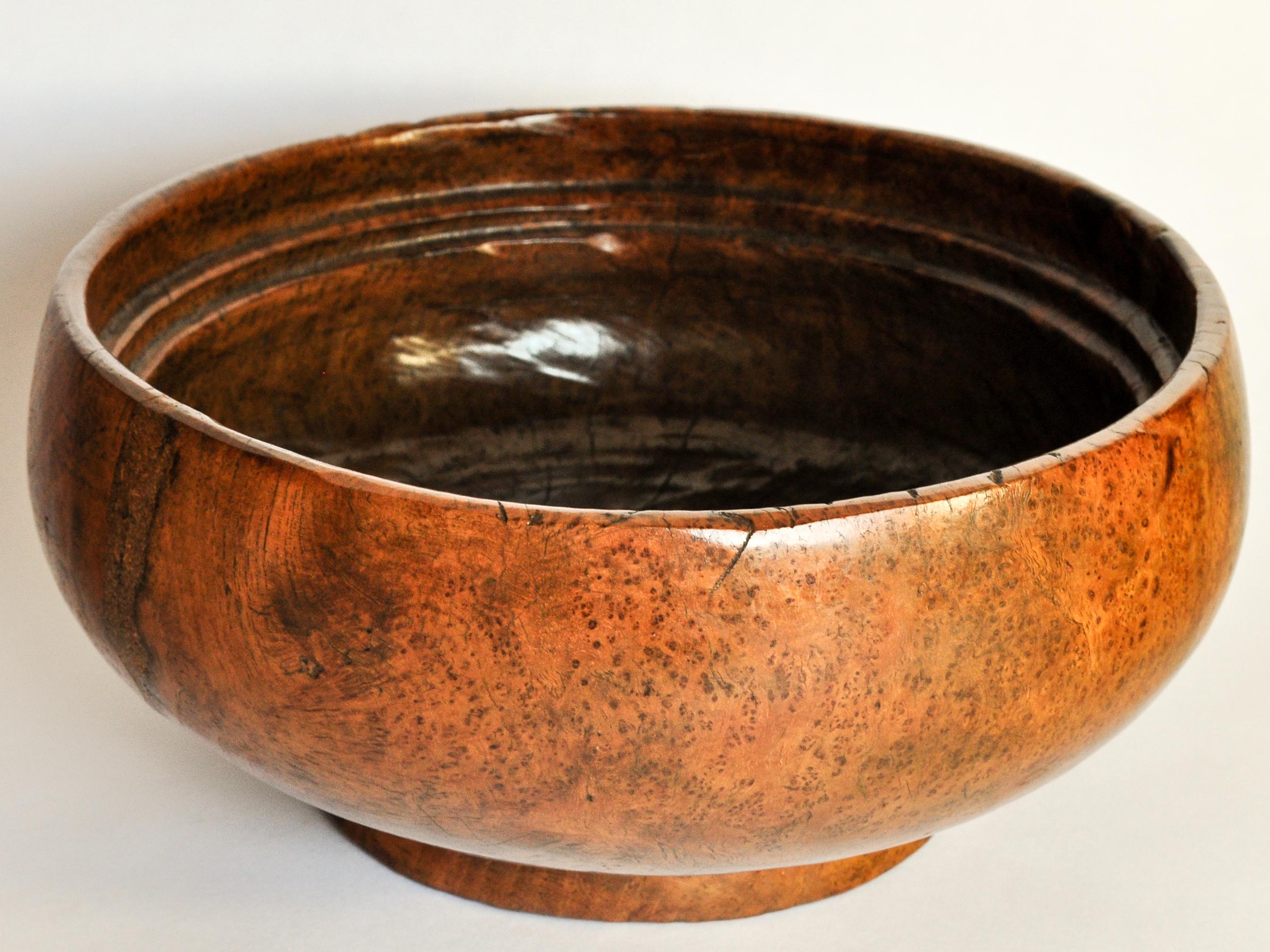 Vintage Teak Burl Wood bowl, Java, Mid-20th Century. 9-3/4