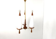 Vintage teak chandelier with white glass shades, 1960s