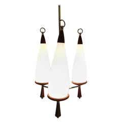 Vintage teak chandelier with white glass shades, 1960s