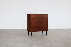 Vintage Teak Chest of Drawers, Brass Accents, Swedish Design, 1960