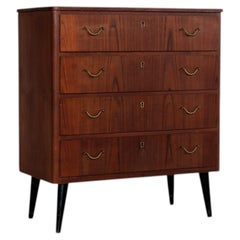 Vintage Teak Chest of Drawers, Brass Accents, Swedish Design, 1960