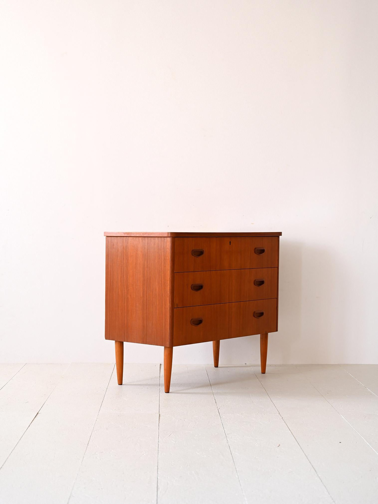 Scandinavian Modern Vintage teak chest of drawers with 3 drawers